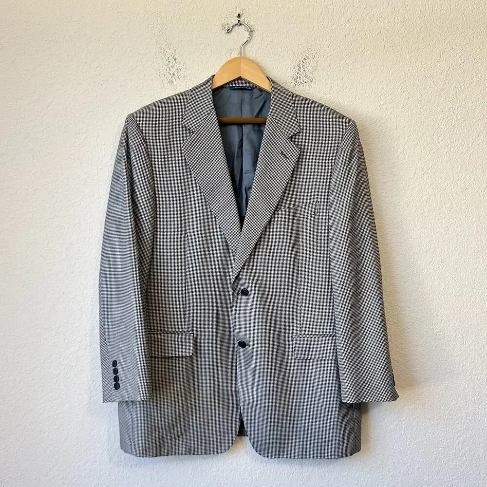 CANALI Blazer Jacket Houndstooth Silk Wool Sport Coat Business Preppy
